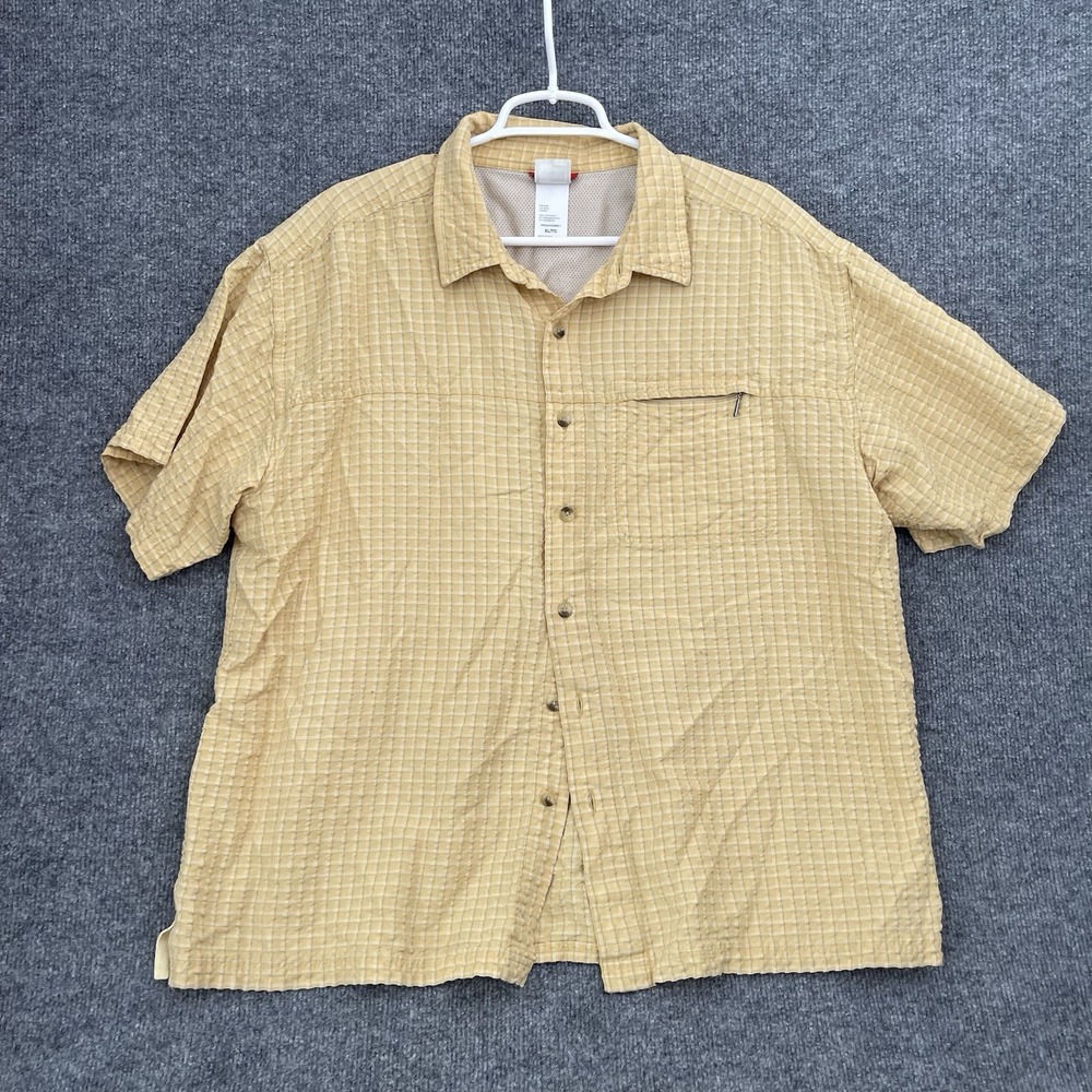 The North Face Shirt Men's Sz XL Yellow Plaid Short Sleeve Hiking Button Top